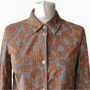 COS Circle Stripe Circle Blouse Button Down Orange Black Women's Large L 10
